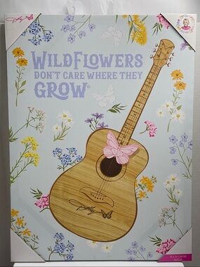 Dolly Parton Wildflowers Guitar Wall Art Canvas - Pastel Blue 18X24